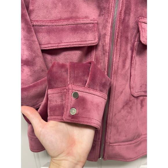 Nine West Pink Velvet Zip-up jacket cropped size large barbie girly feminine - Picture 4 of 7